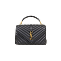 College Bag Black Calfskin Leather Gold Hardware