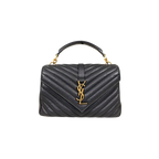 College Bag Black Calfskin Leather Gold Hardware