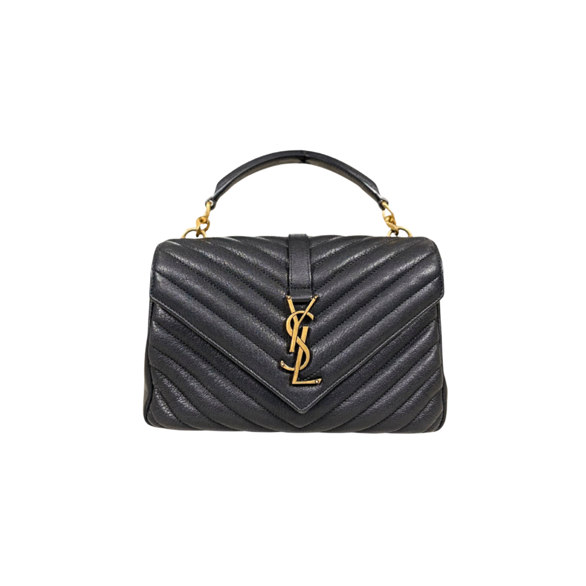 College Bag Black Calfskin Leather Gold Hardware