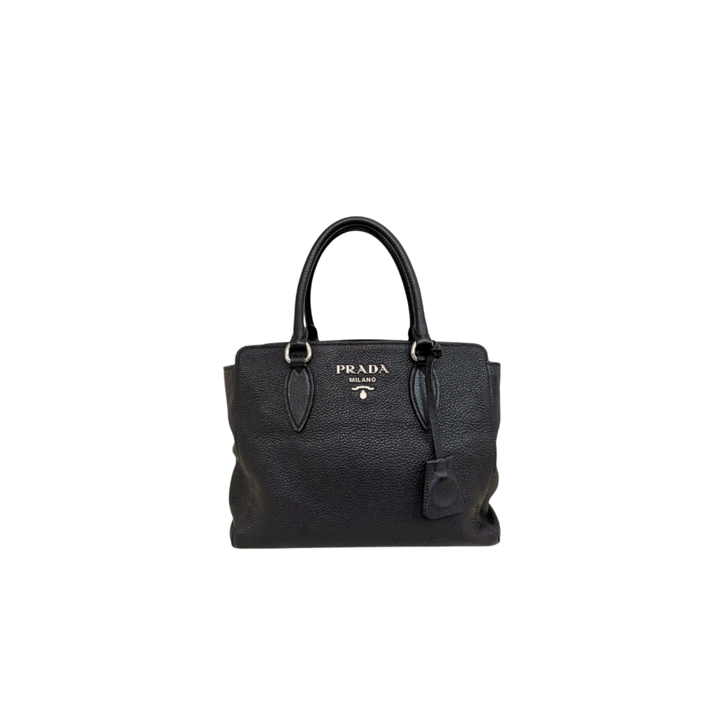 Vitello Phenix Black Tote Bag Silver Hardware