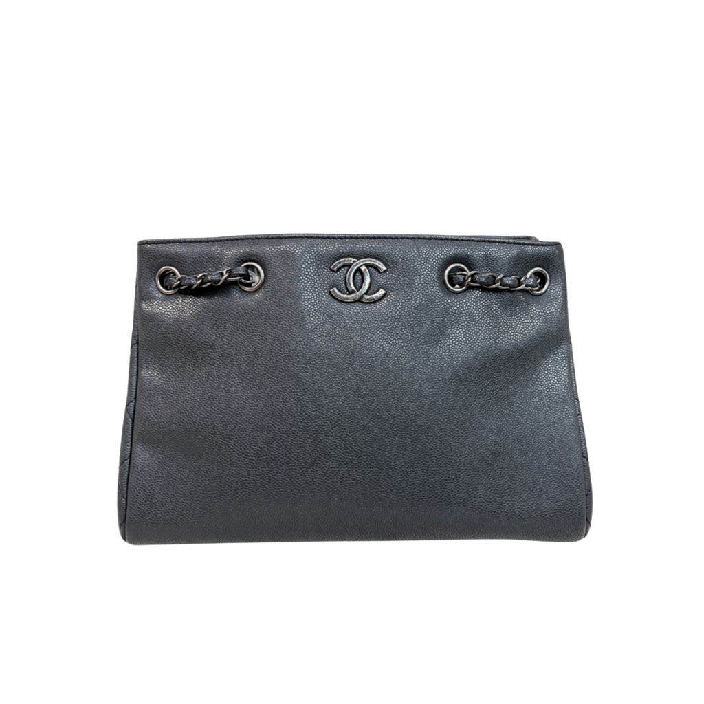 Shopping Tote Bag Woven Chain Black Caviar Leather Ruthenium Hardware Series 22