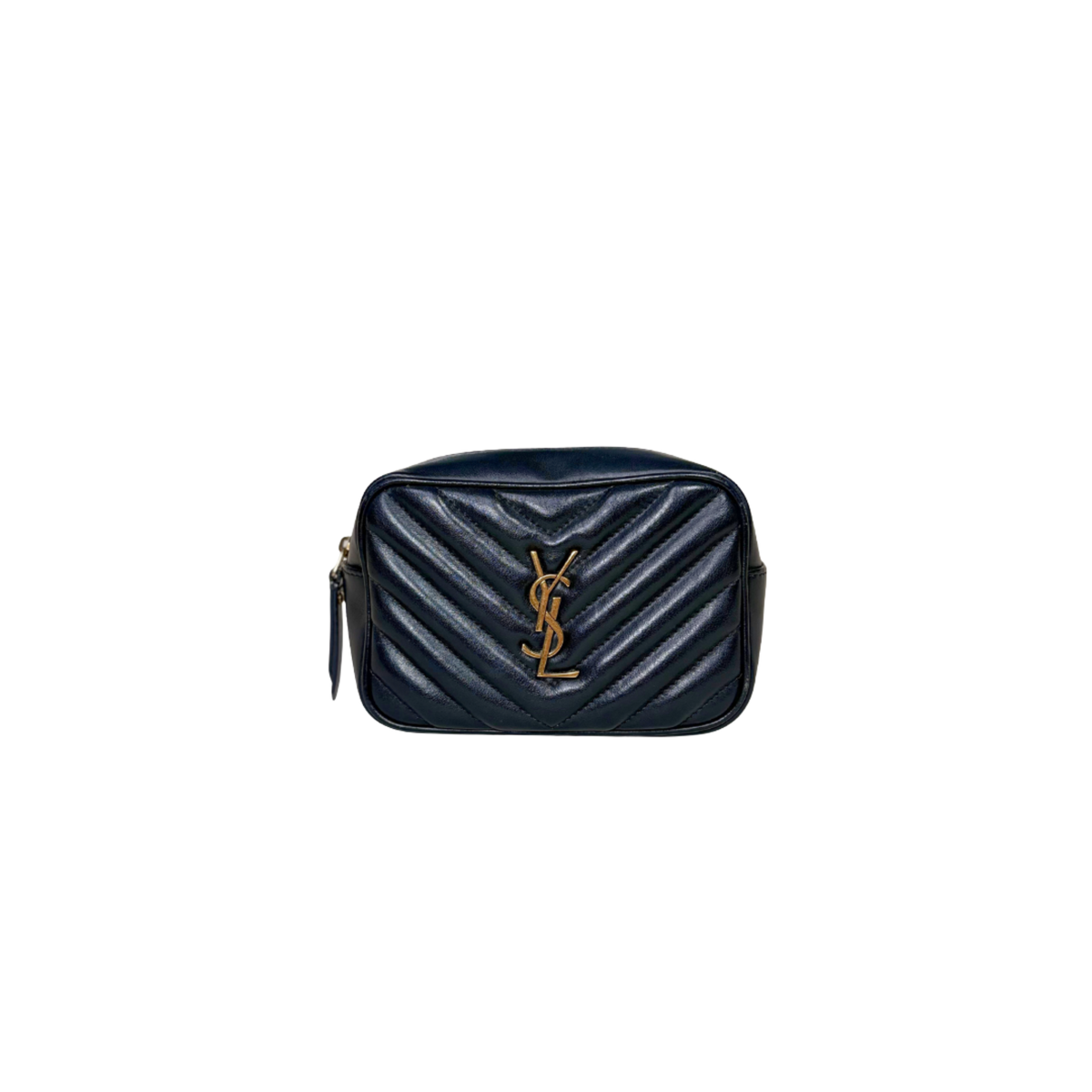 Camera Bag Chevron Black Calfskin Leather Gold Hardware