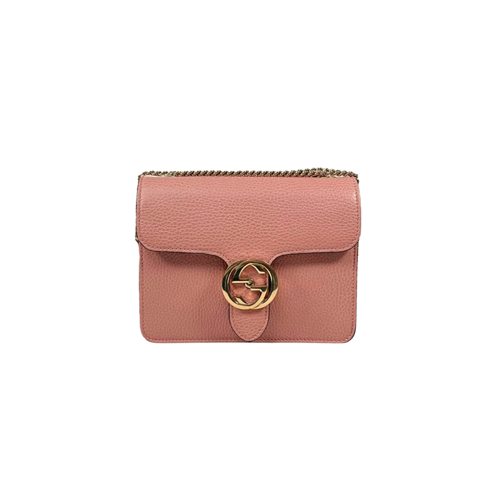 Pebbled Leather Interlocking G Small Light Pink Gold-Tone Hardware