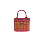 Take Away Vanity Case Top Handle Bag Salmon Pink Rattan Silver Hardware