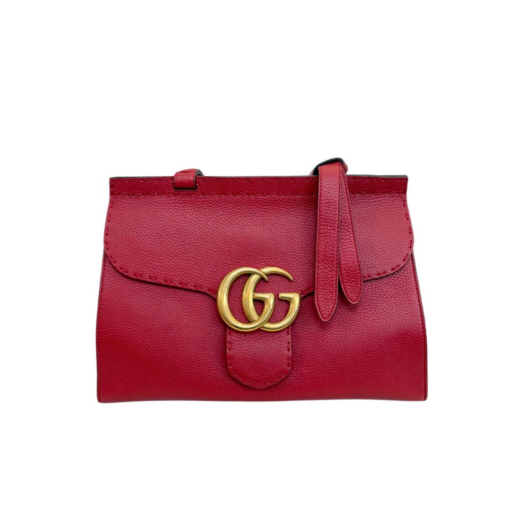 GG Marmont Two Way Flap Red Calfskin Leather Gold Hardware