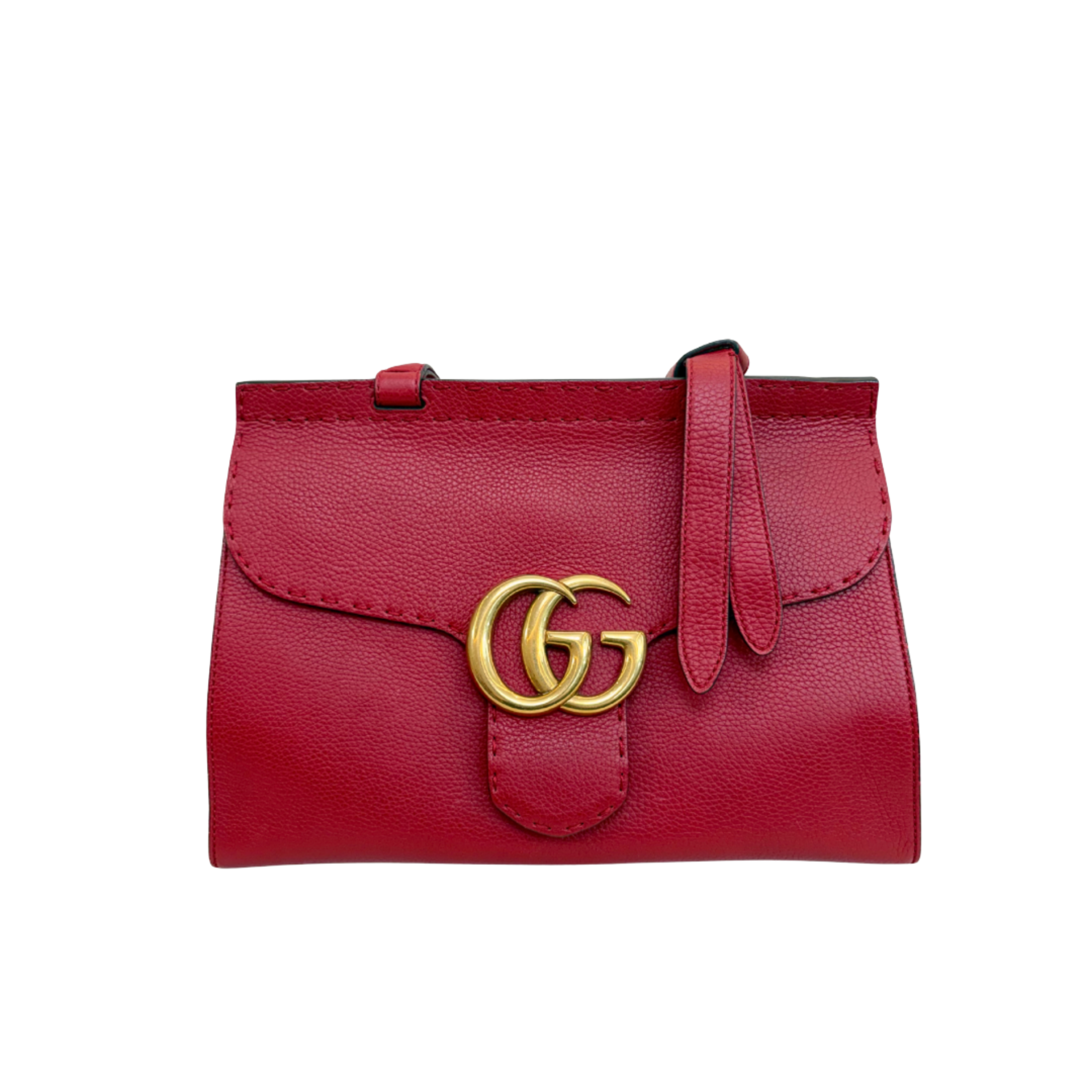 GG Marmont Two Way Flap Red Calfskin Leather Gold Hardware