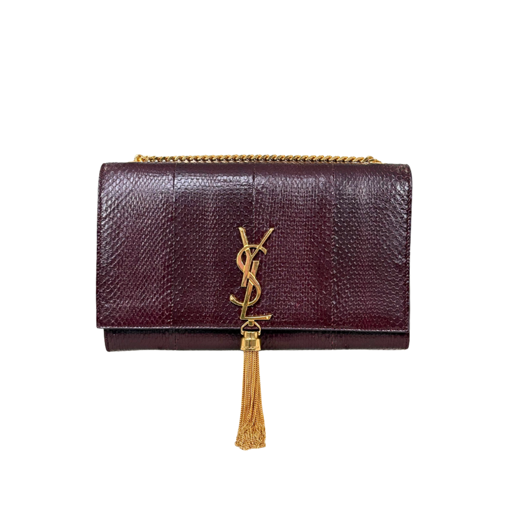 Python Kate Tassel Bag Medium Burgundy Gold Hardware