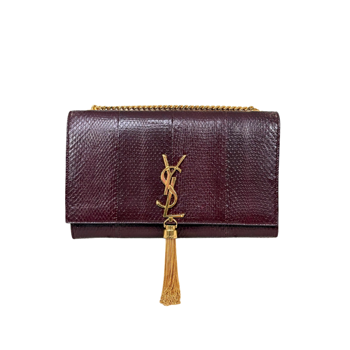 Python Kate Tassel Bag Medium Burgundy Gold Hardware