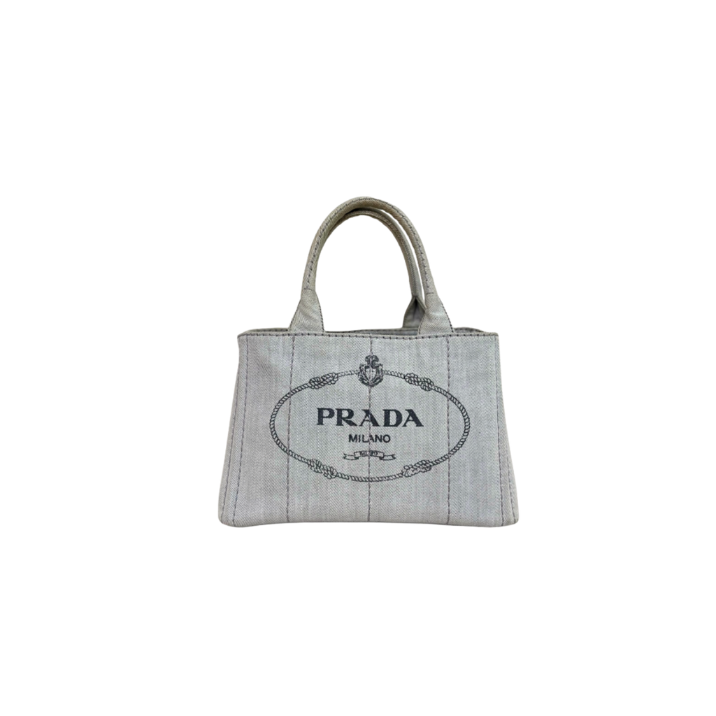 Canapa Tote Bag Grey Demin Canvas Gold Hardware