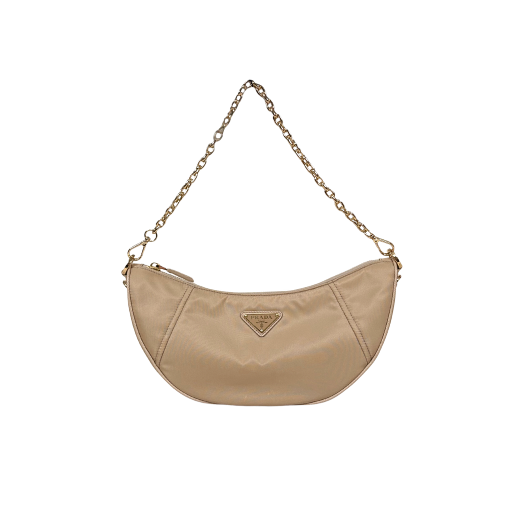 Re-nylon Demi Lune Bandoliera Bag Beige Gold Hardware