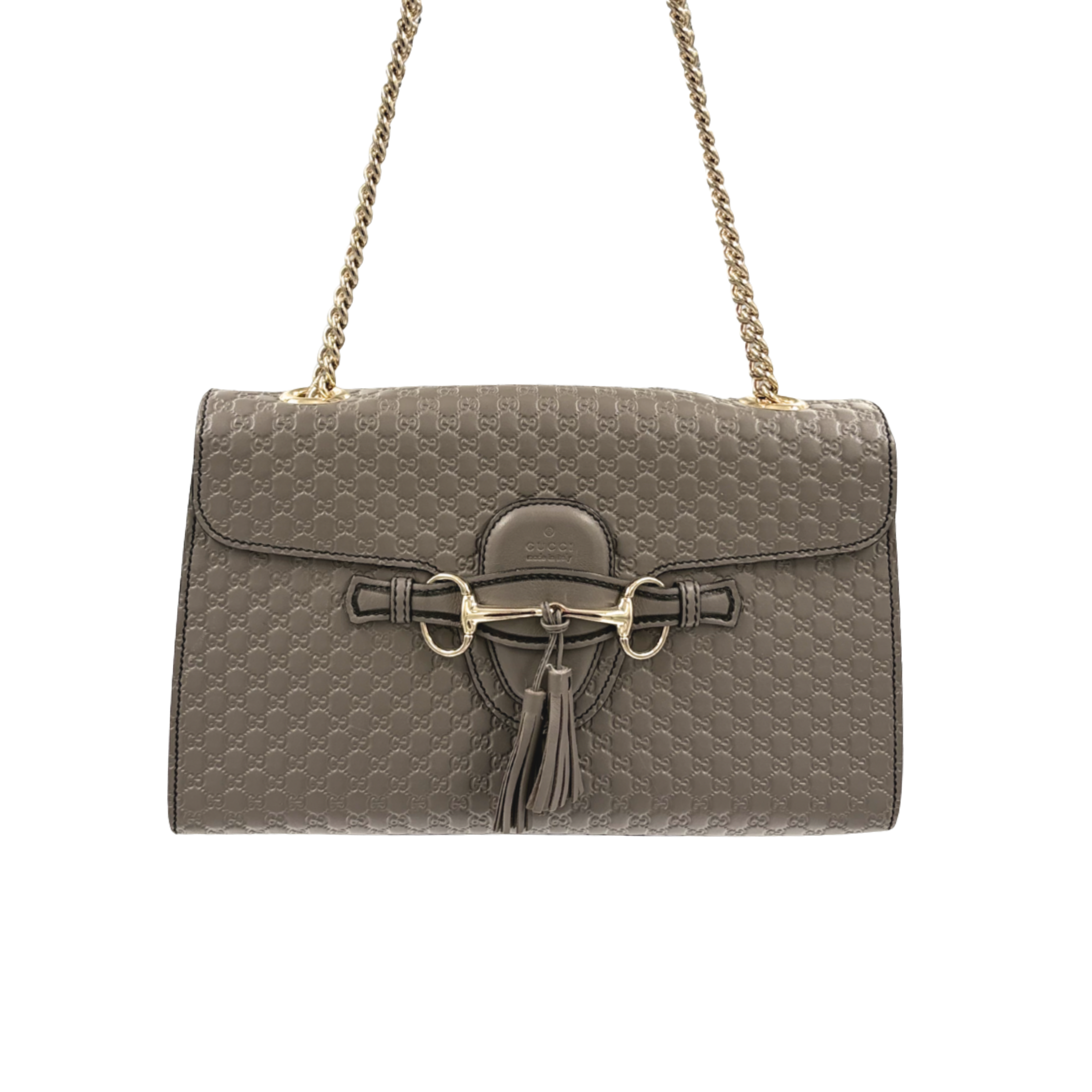 SOLD|Grey Microguccissima Leather Medium Emily Chain Gold-Tone Hardware