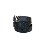 Initials Belt Reversible Black Monogram Silver Hardware Size 120/48