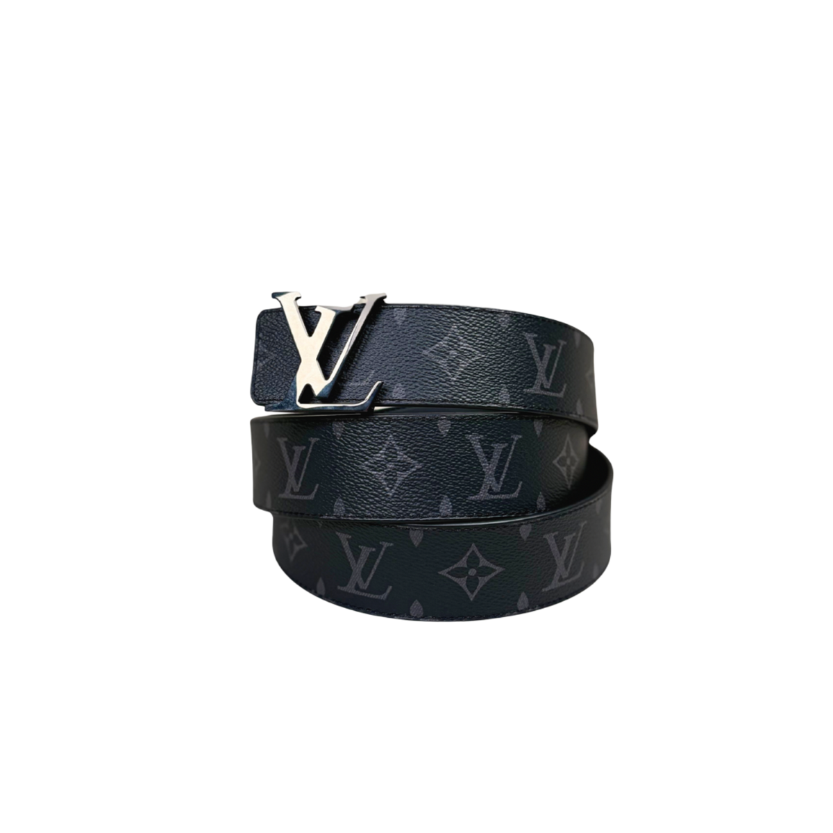 Initials Belt Reversible Black Monogram Silver Hardware Size 120/48