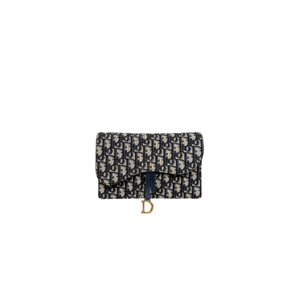 Saddle Pouch Wallet On Chain Medium Blue Oblique Jacquard Gold-Finish Hardware