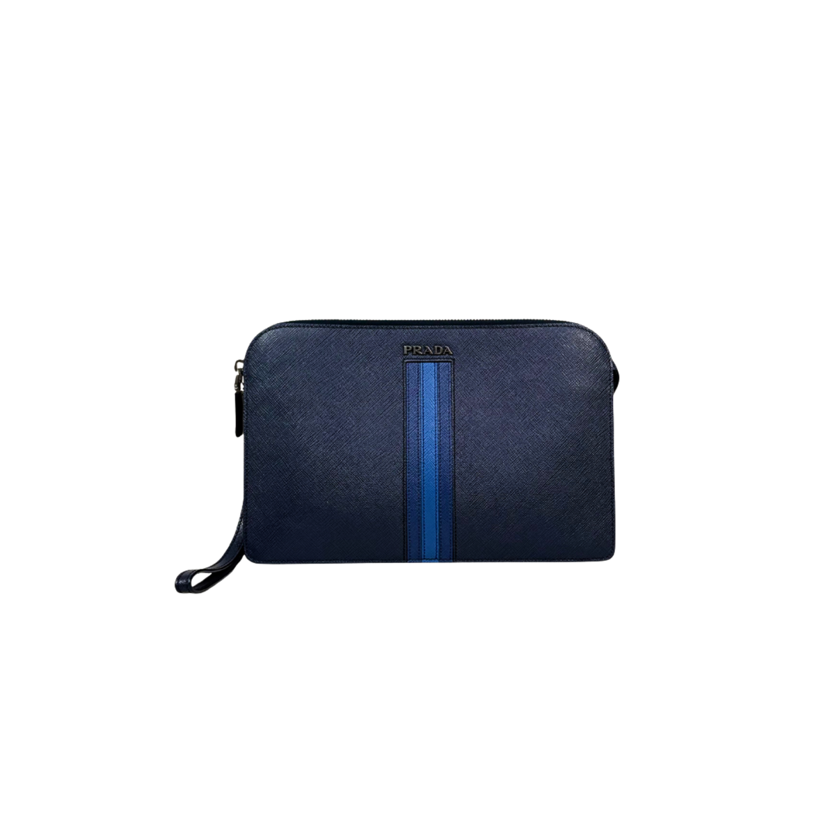 Clutch Saffiano Leather Navy Blue Silver Hardware