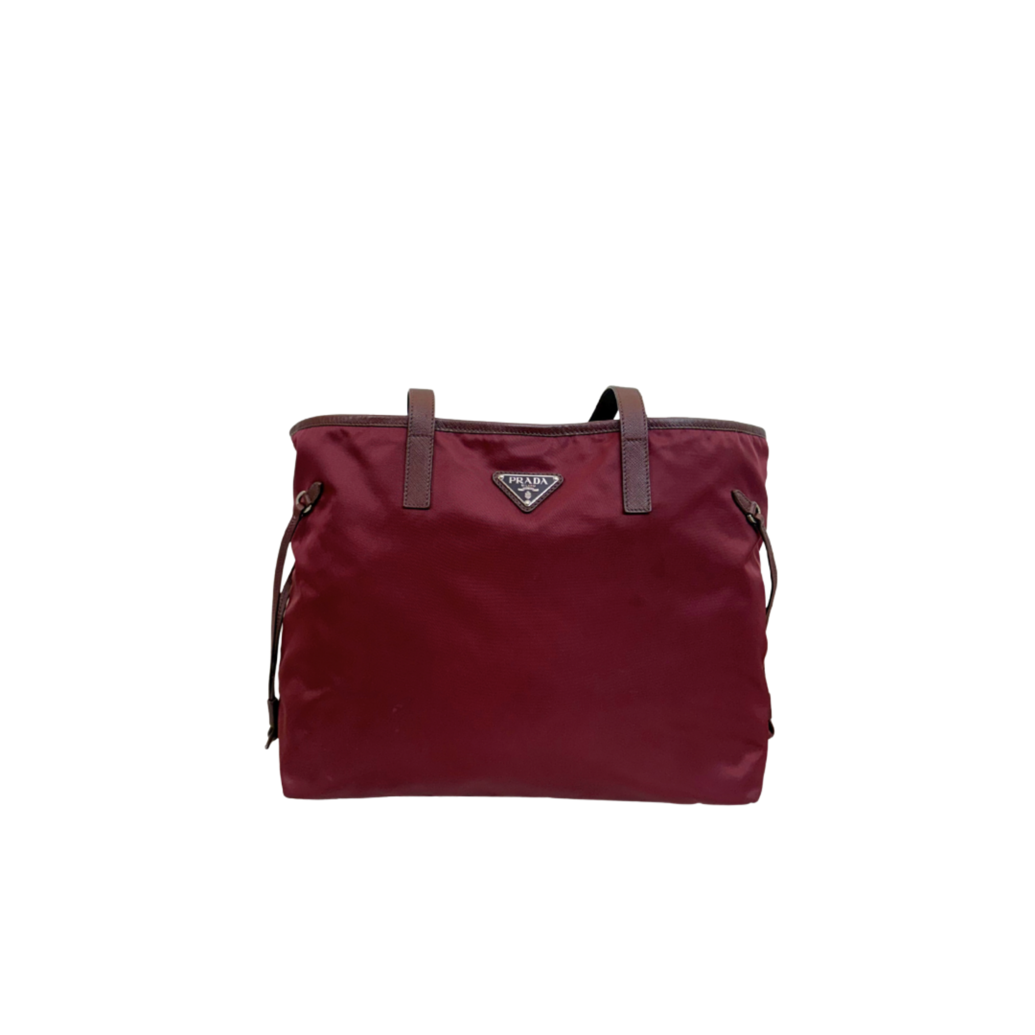 Tessuto Nylon Saffiano Tote Bag Burgundy Silver Hardware