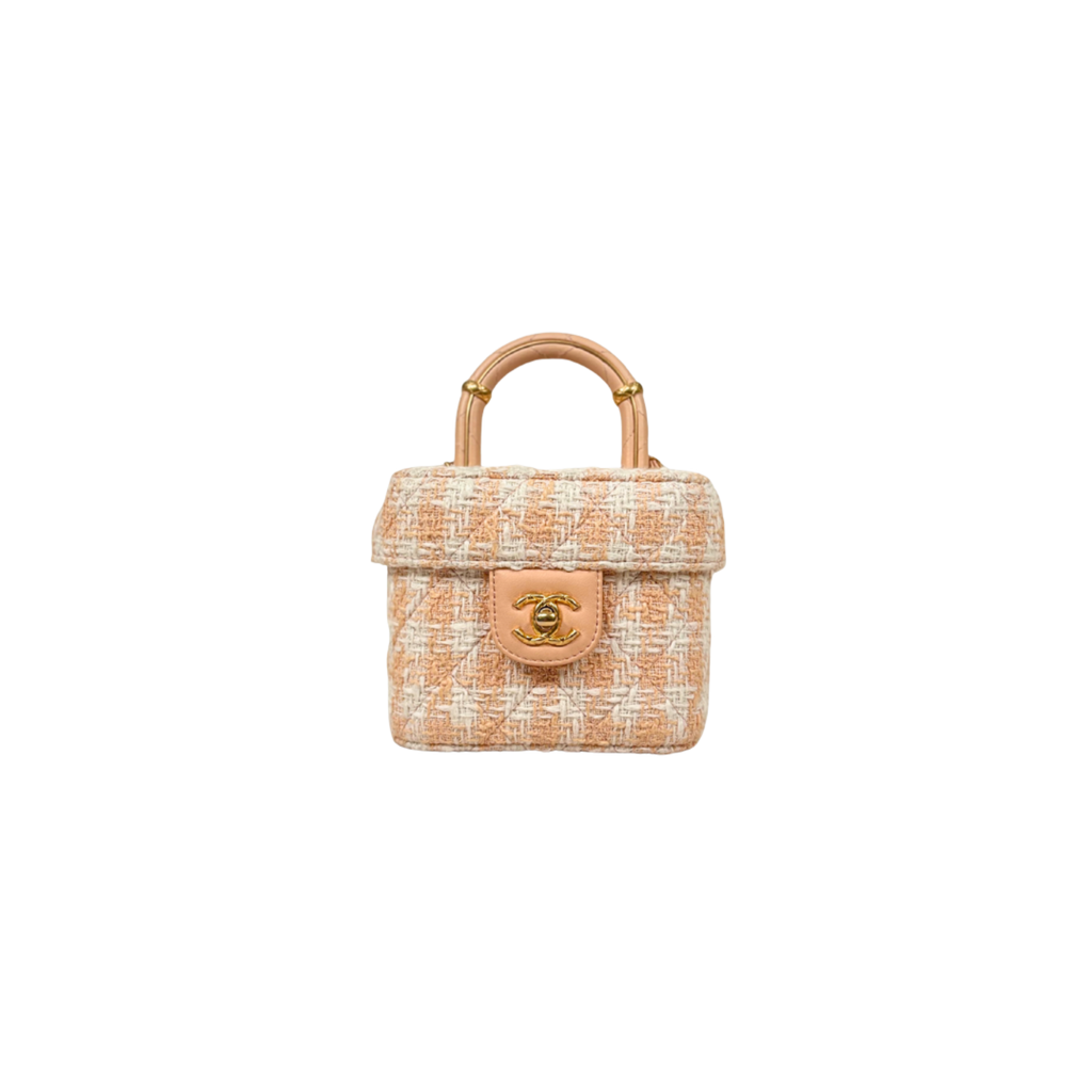 Tweed Mini Square Flap Bag Light Orange Ecru Gold Hardware