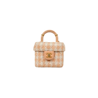 Tweed Mini Square Flap Bag Light Orange Ecru Gold Hardware