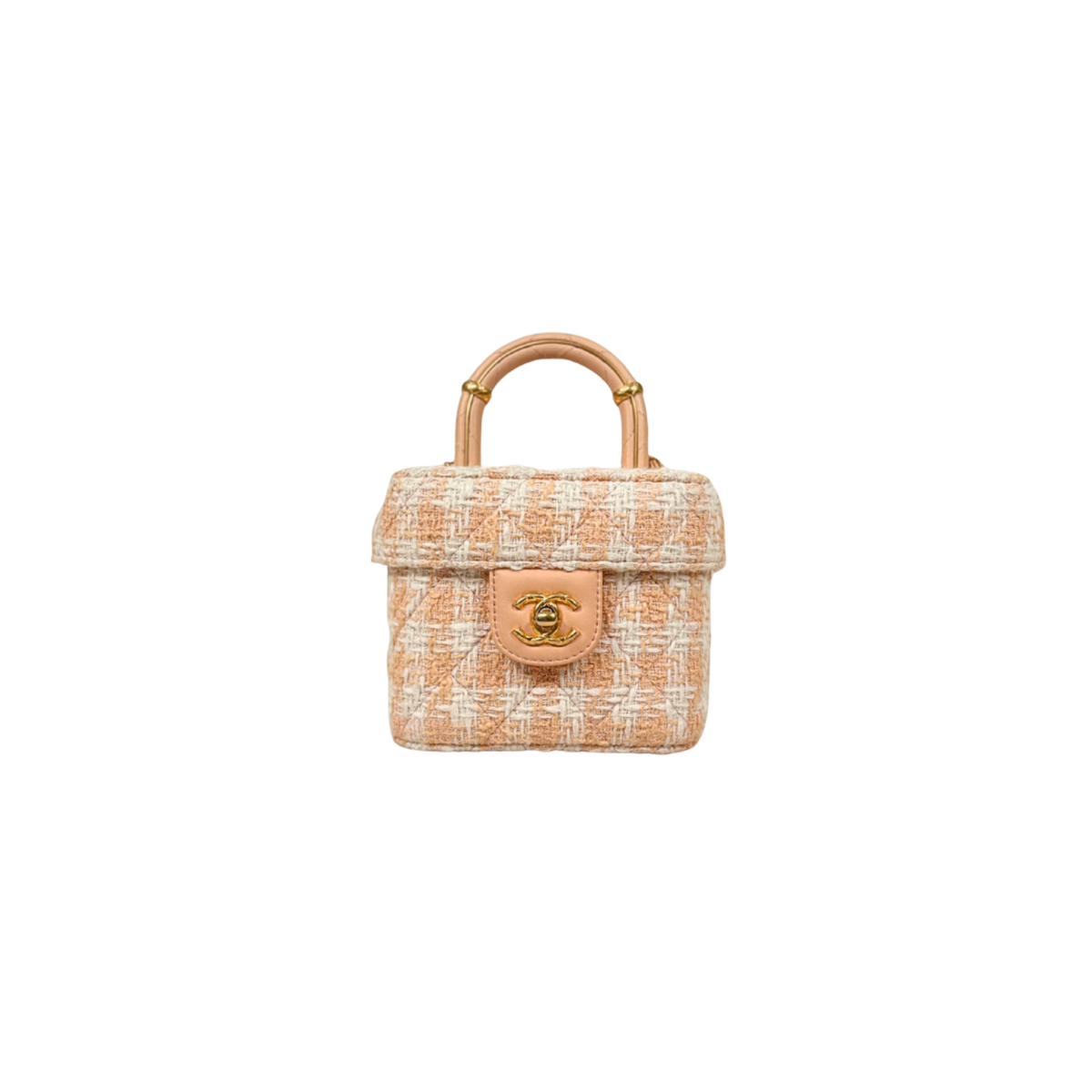 Tweed Mini Square Flap Bag Light Orange Ecru Gold Hardware