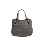 Signature Hobo Bag Vitello Daino Leather Grey Gold Hardware