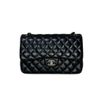 Classic Double Flap Jumbo Black Lambskin Leather Silver Hardware Series 26