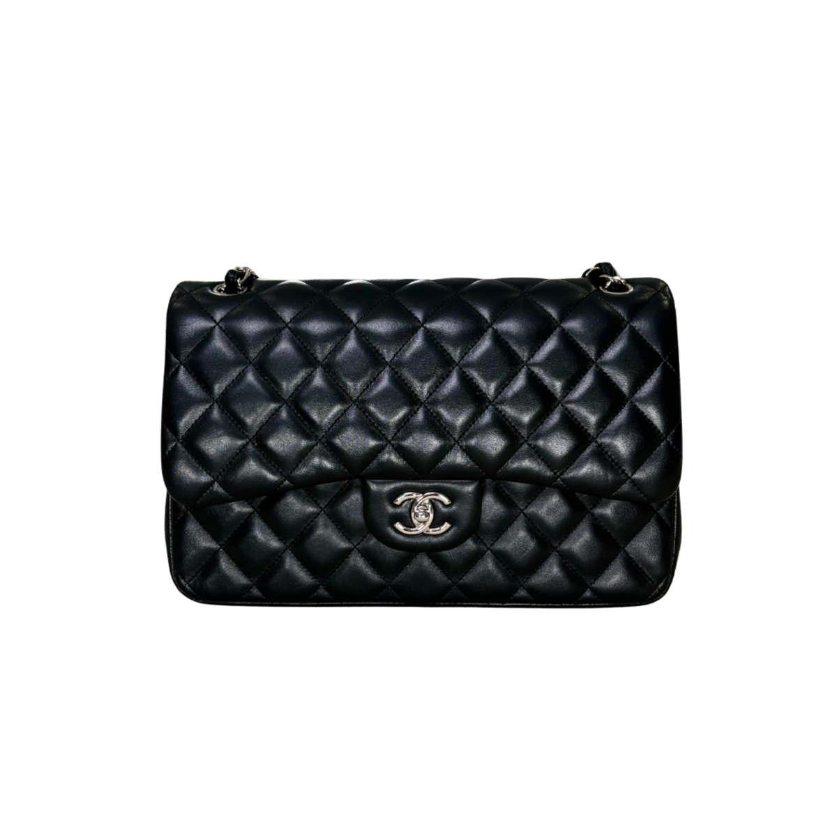 Classic Double Flap Jumbo Black Lambskin Leather Silver Hardware Series 26