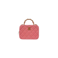 Vanity Top Handle Salmon Pink Lambskin Leather Gold Hardware Microchip