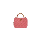 Vanity Top Handle Salmon Pink Lambskin Leather Gold Hardware Microchip