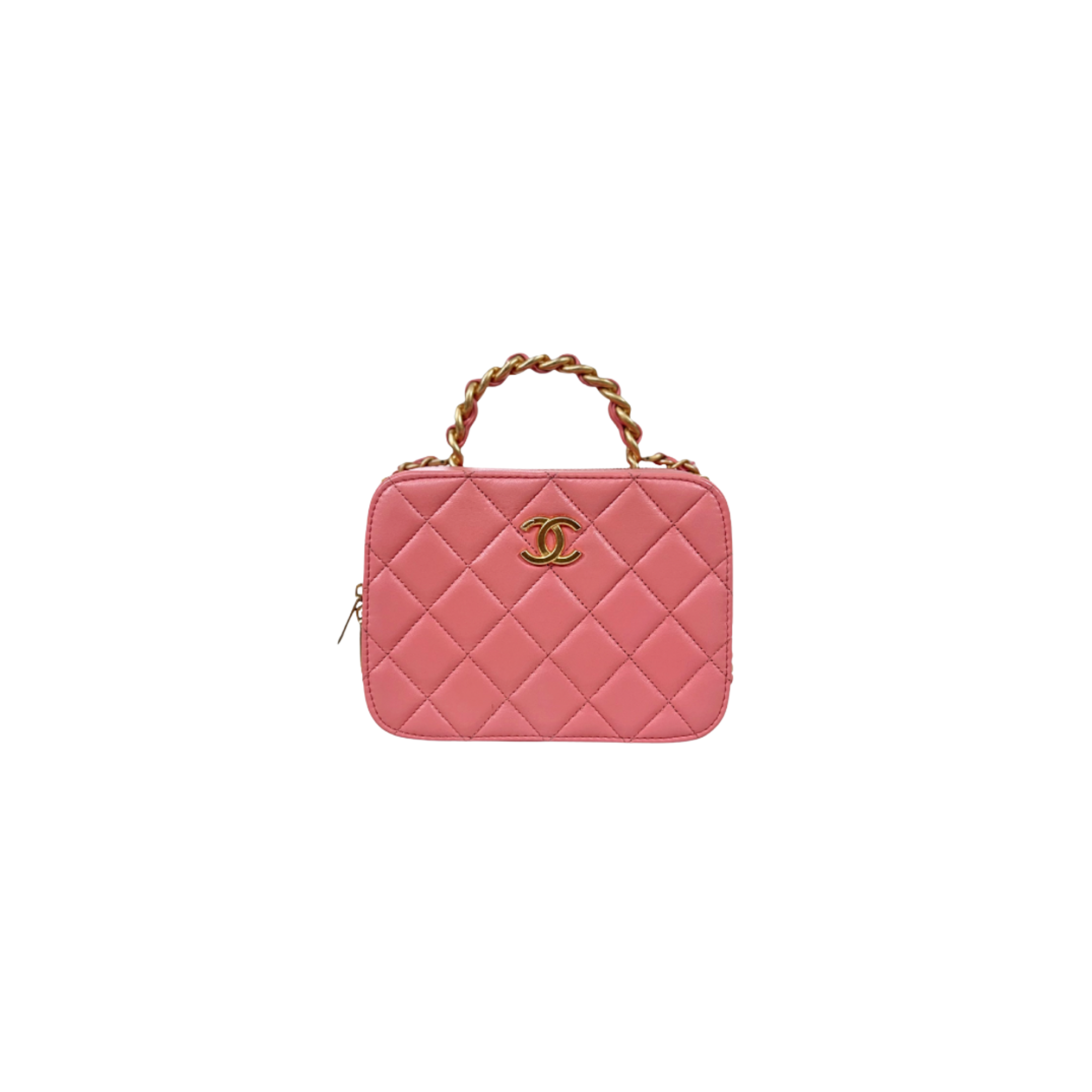 Vanity Top Handle Salmon Pink Lambskin Leather Gold Hardware Microchip