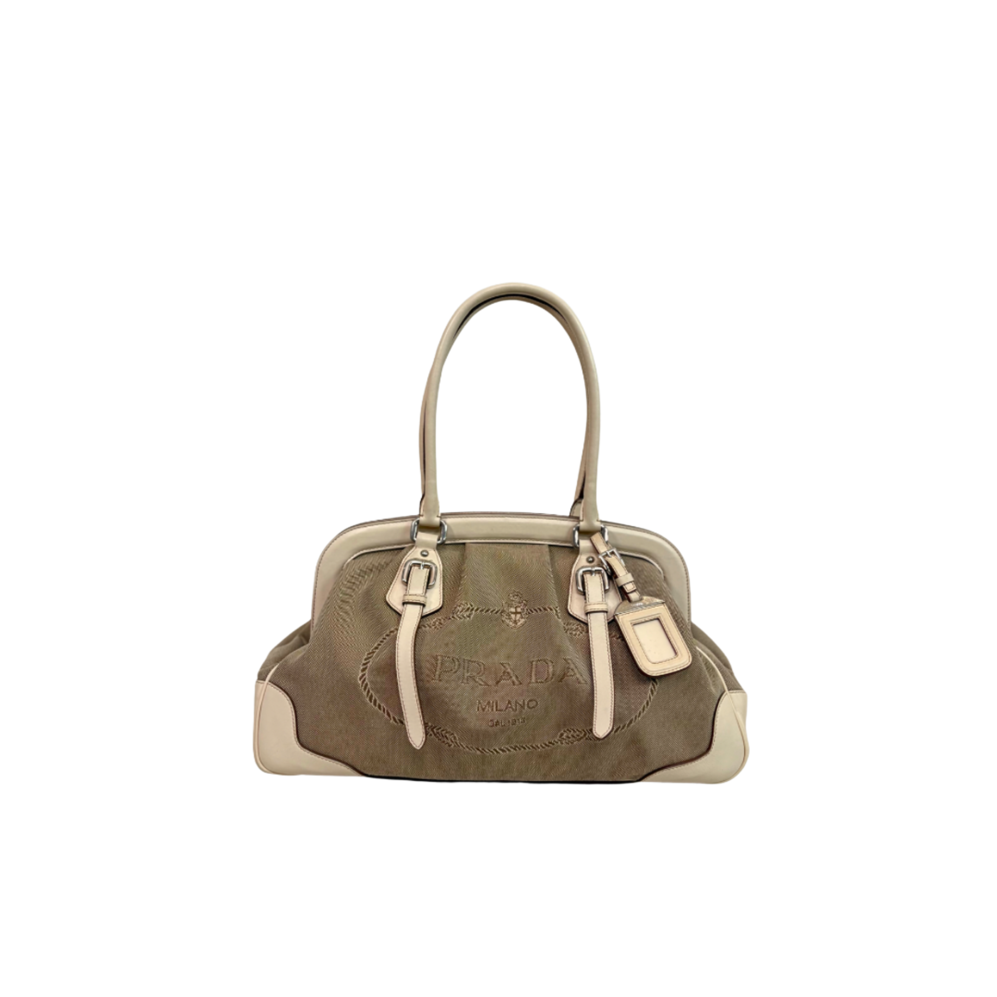 Doctor Logo Jacquard Canapa Frame Handbag Silver Hardware