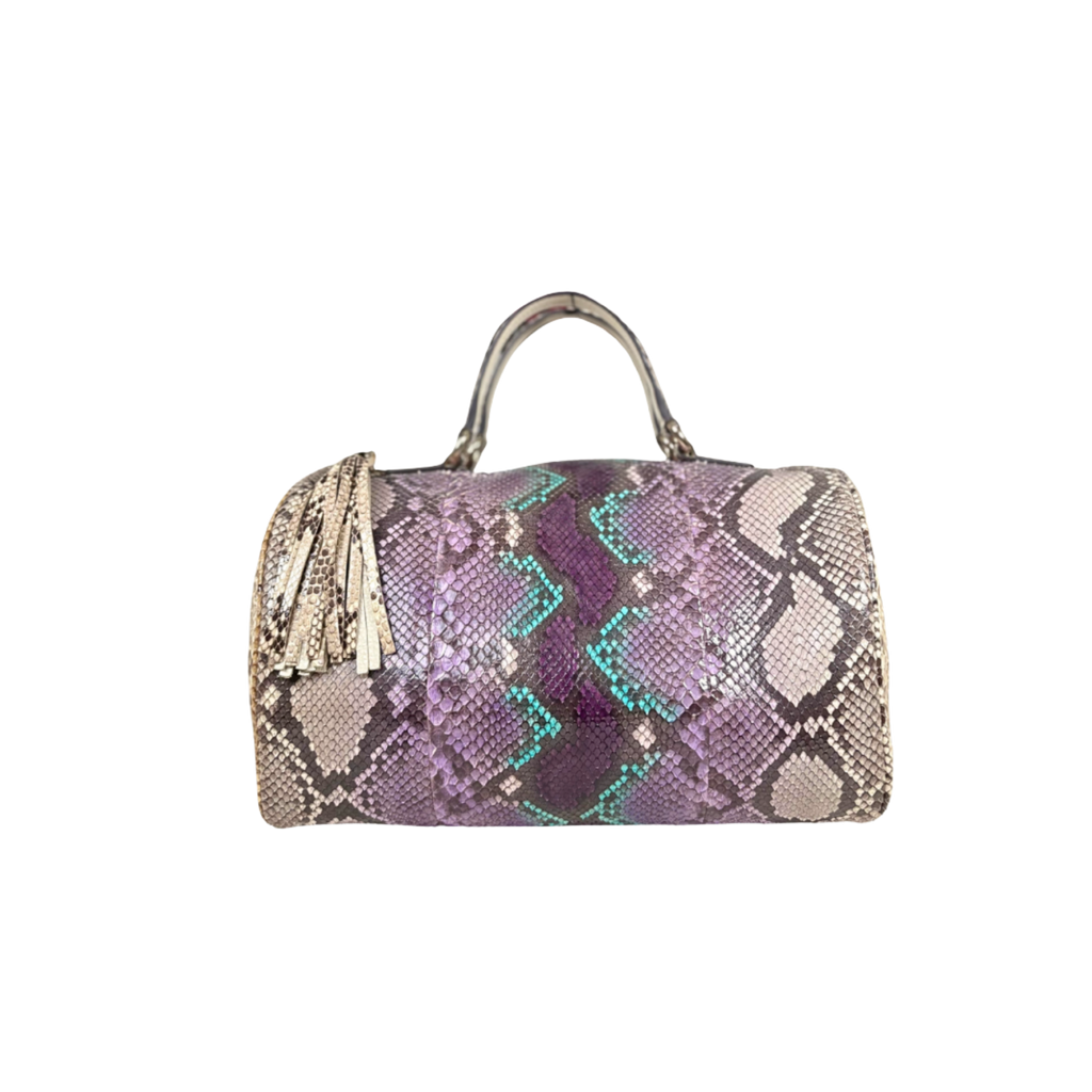 Boston Bag Beige/Purple Python Soho Leather Gold Hardware