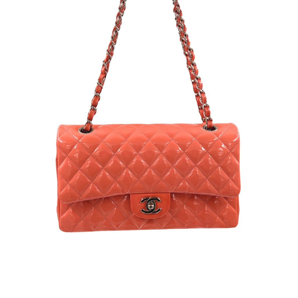 Classic Double Flap Medium Coral Orange Patent Leather