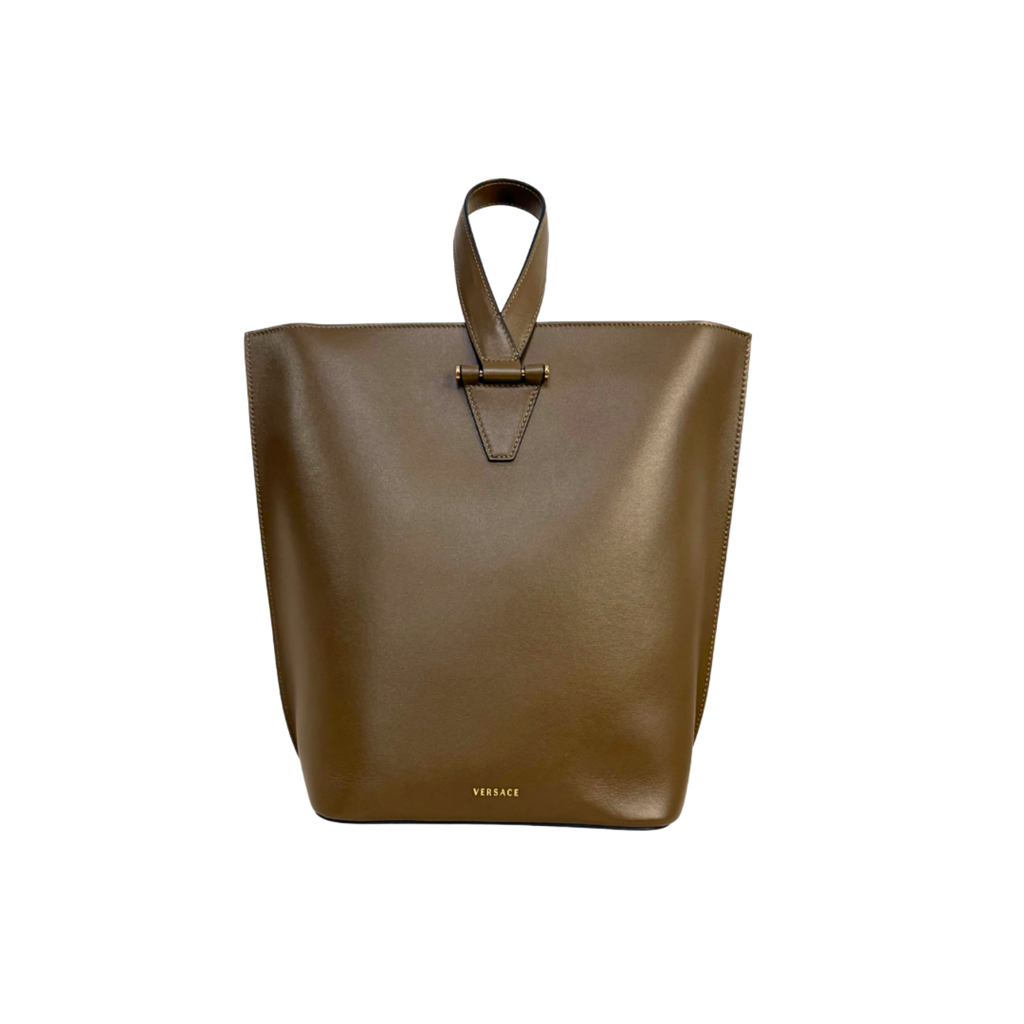 Virtus Bucket Shopper Bag Olive Brown Gold Hardware