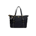 Tessuto Nylon Saffiano Black Leather Tote Bag Gold Hardware