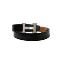 H Buckle Belt Black/Tan Silver Hardware Size 85