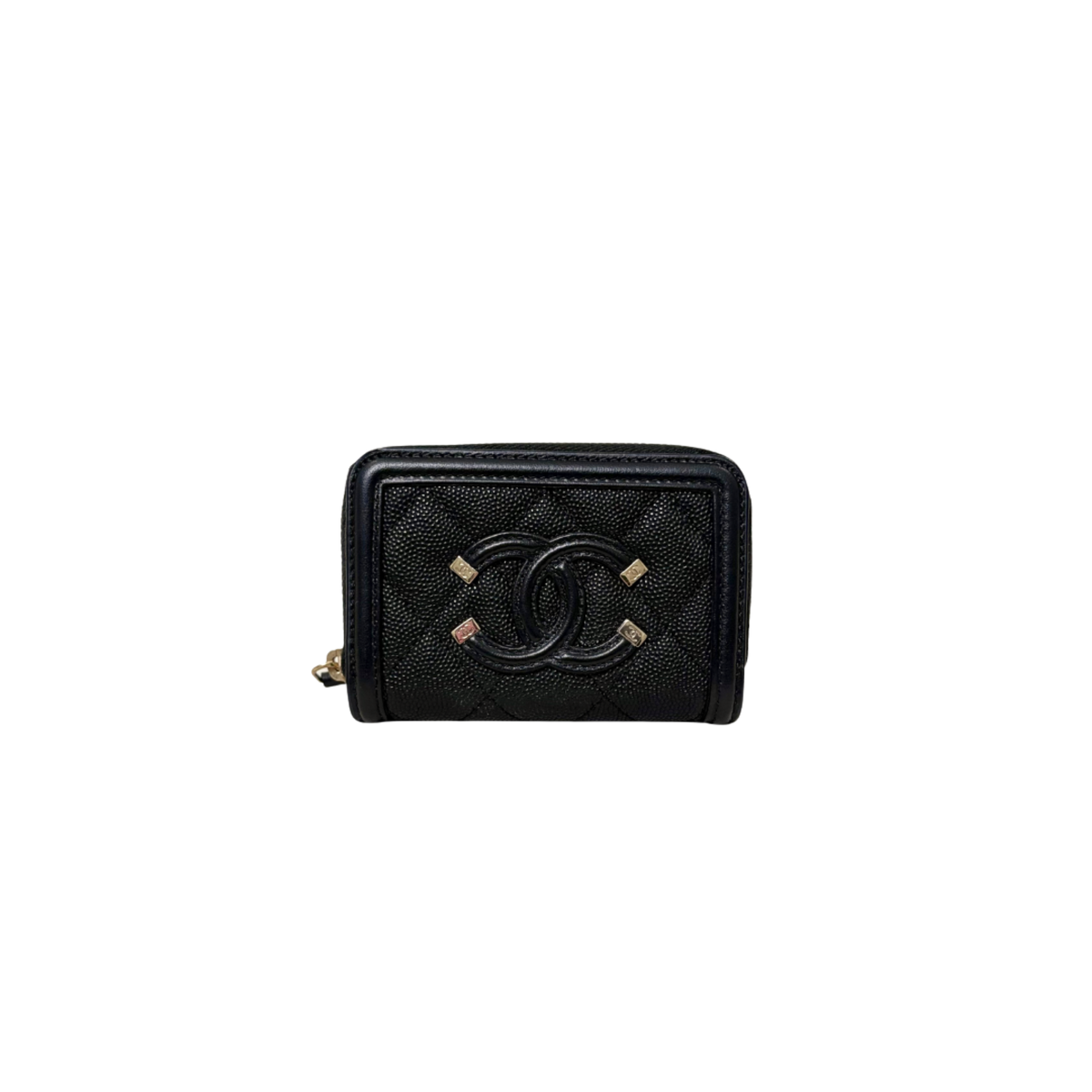 Filigree Wallet Black Caviar Leather Gold Hardware