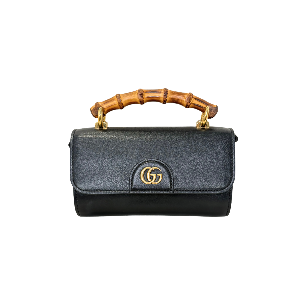 Mini Bamboo Top Handle Bag Black Gold Hardware