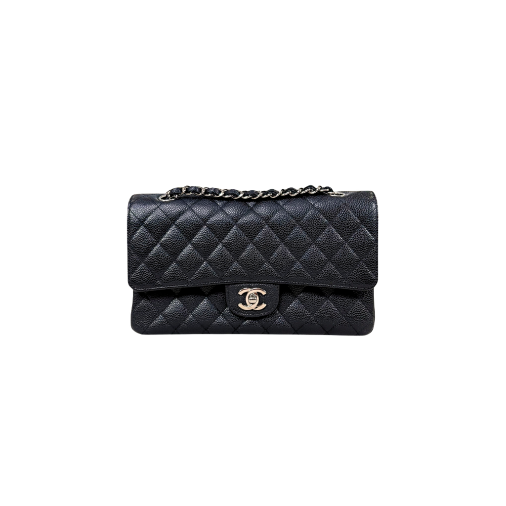 Classic Double Flap Medium Black Caviar Leather Silver Hardware Series 15