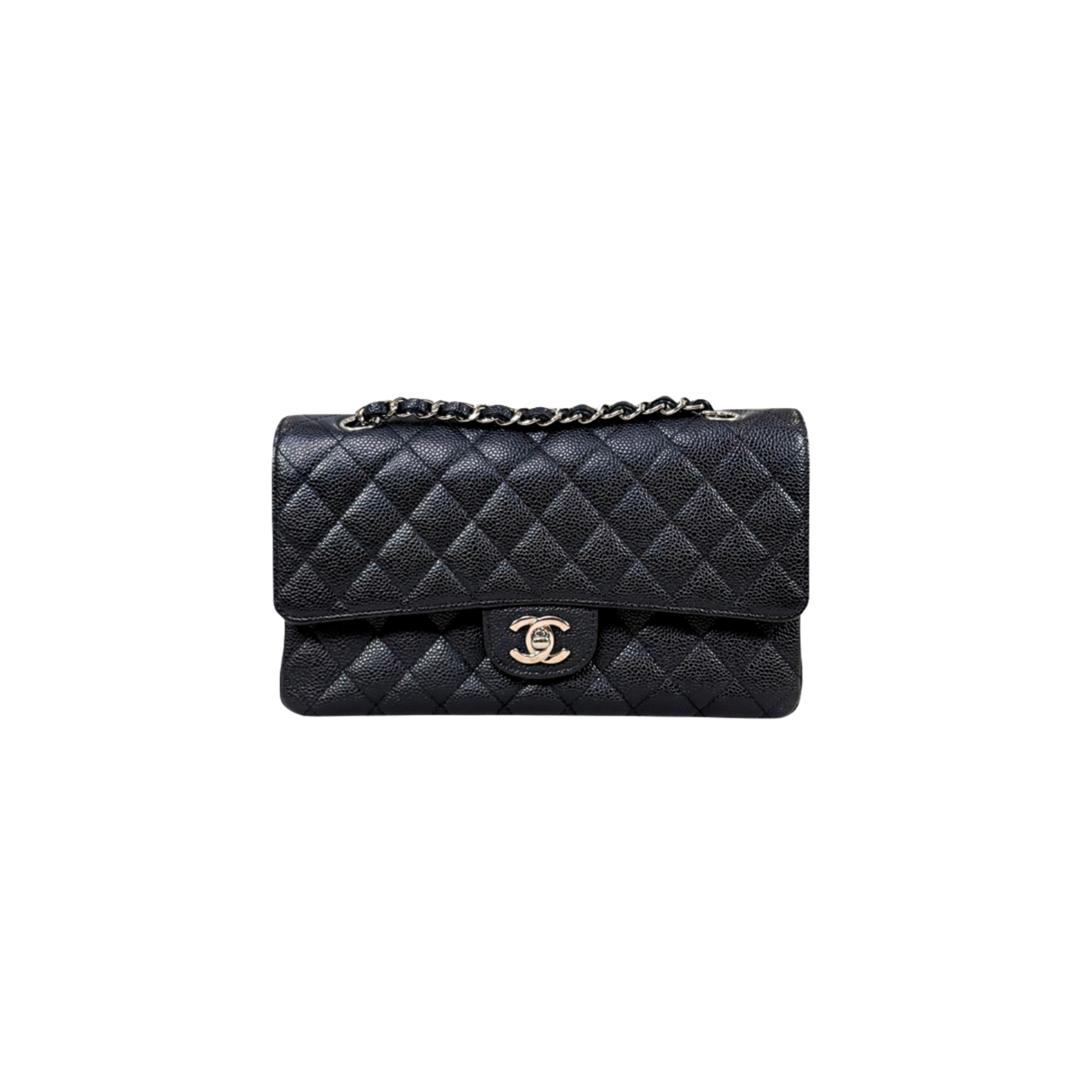 Classic Double Flap Medium Black Caviar Leather Silver Hardware Series 15