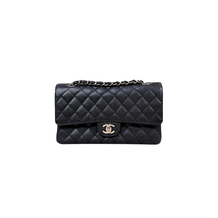 Classic Double Flap Medium Black Caviar Leather Silver Hardware Series 15