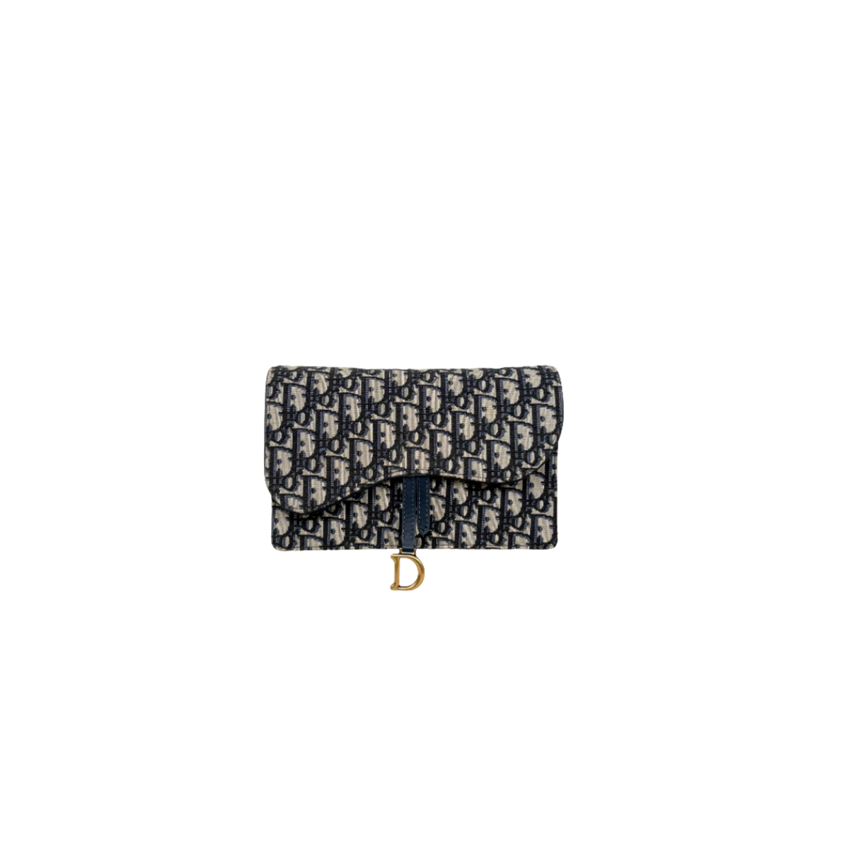 Saddle Pouch Wallet On Chain Medium Blue Oblique Jacquard Gold-Finish Hardware