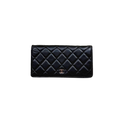 Long Wallet Black Lambskin Leather Silver Hardware