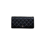 Long Wallet Black Lambskin Leather Silver Hardware