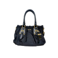 Tessuto Nylon Gauffre Satchel Black Gold Hardware