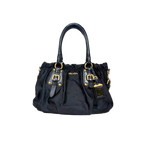 Tessuto Nylon Gauffre Satchel Black Gold Hardware