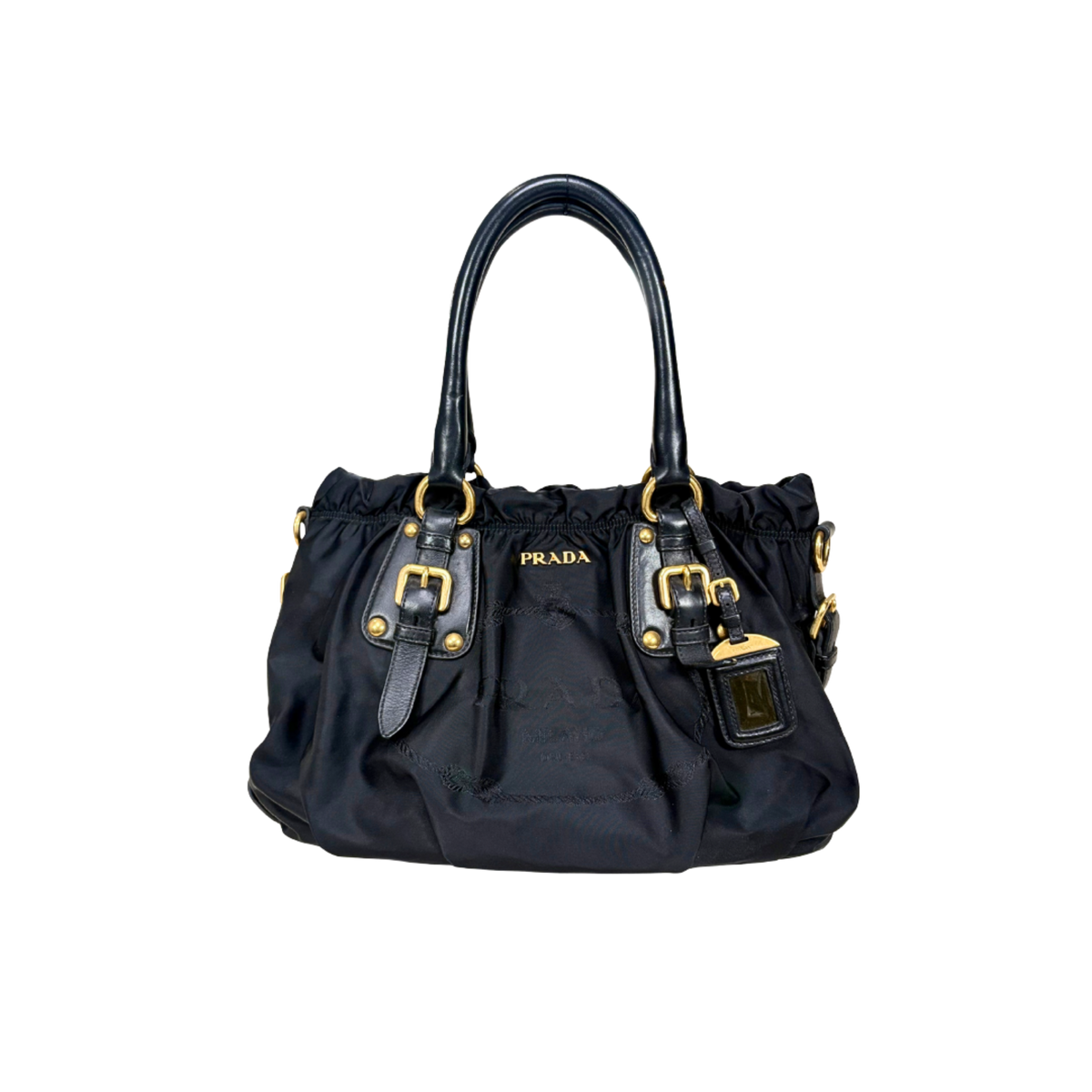 Tessuto Nylon Gauffre Satchel Black Gold Hardware