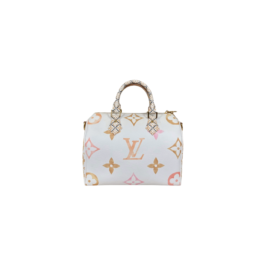 Speedy Bandouliere 25 Cream White Monogram Coated Canvas Gold Hardware