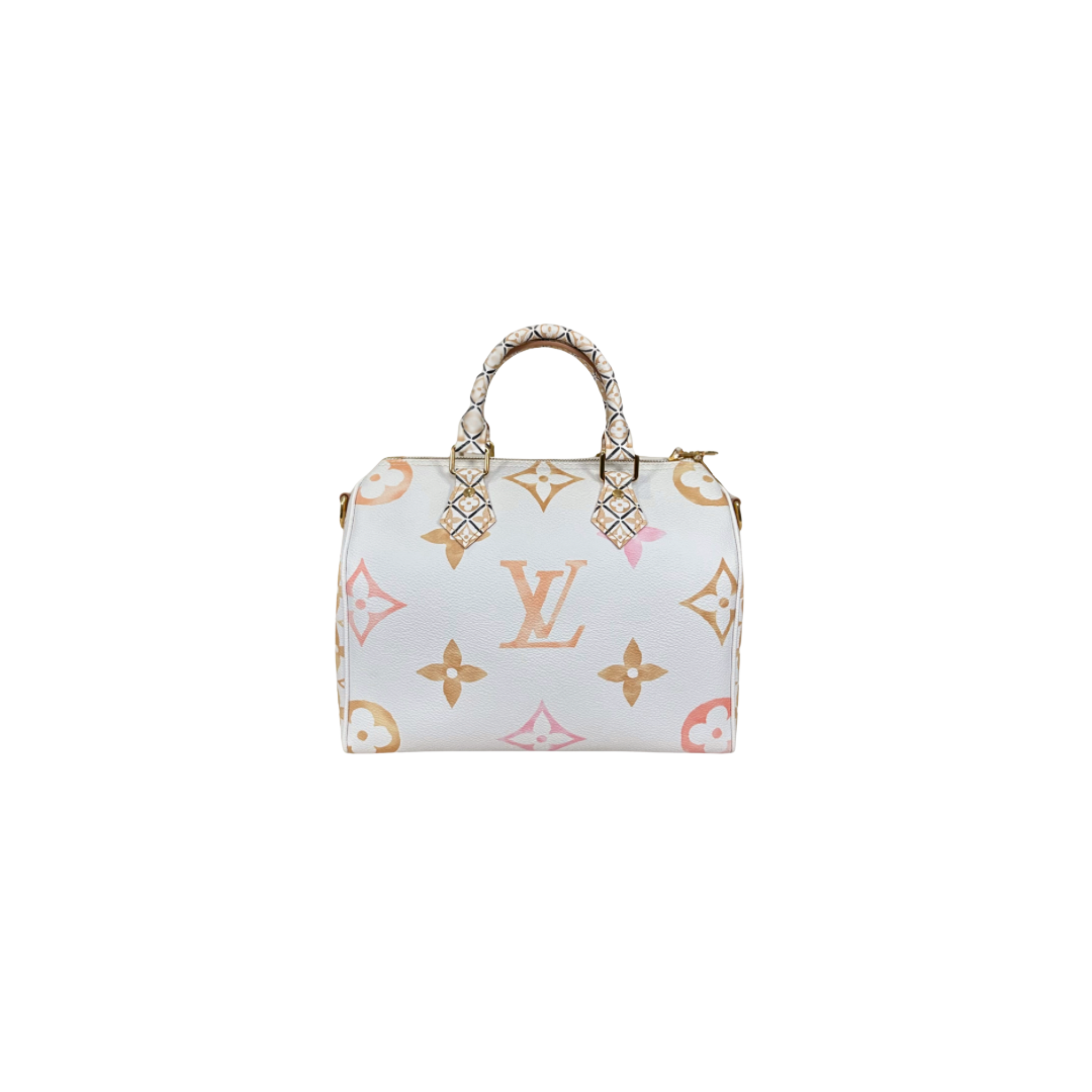 Speedy Bandouliere 25 Cream White Monogram Coated Canvas Gold Hardware
