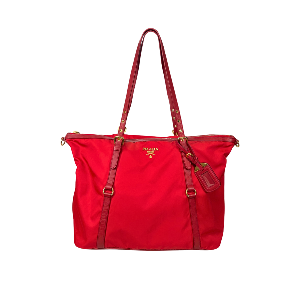 Tessuto Tote Red Saffiano Leather Gold Hardware
