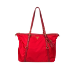 Tessuto Tote Red Saffiano Leather Gold Hardware